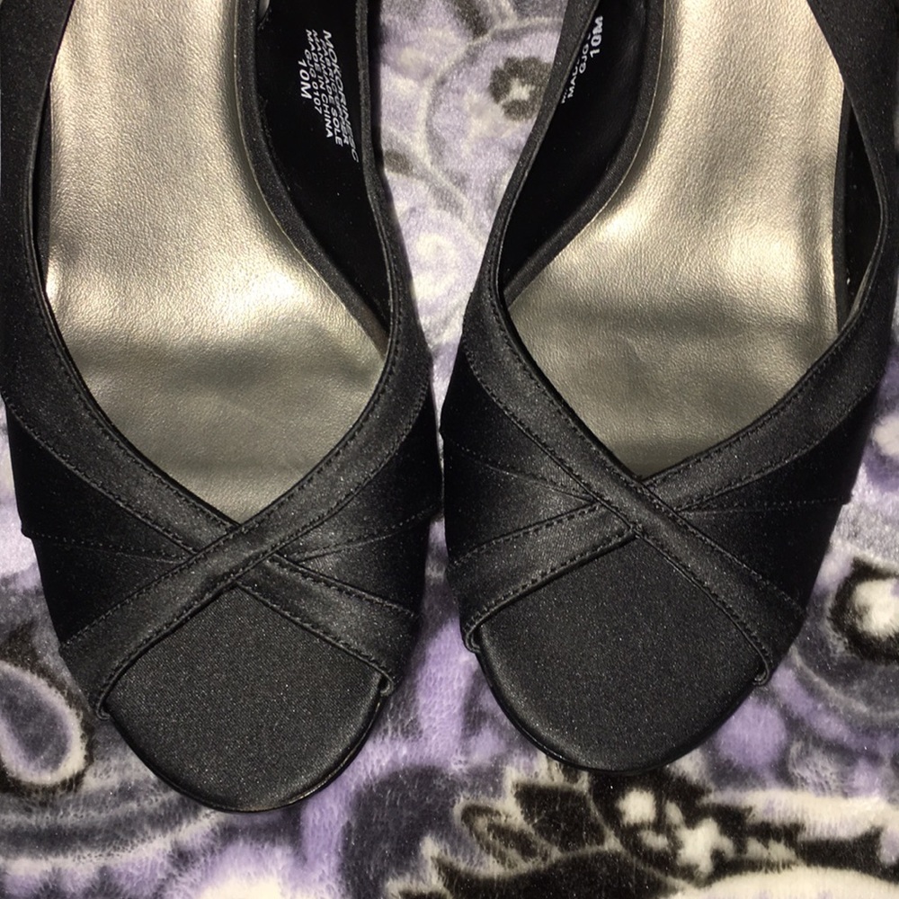 Beautiful black satin-like slingback heels